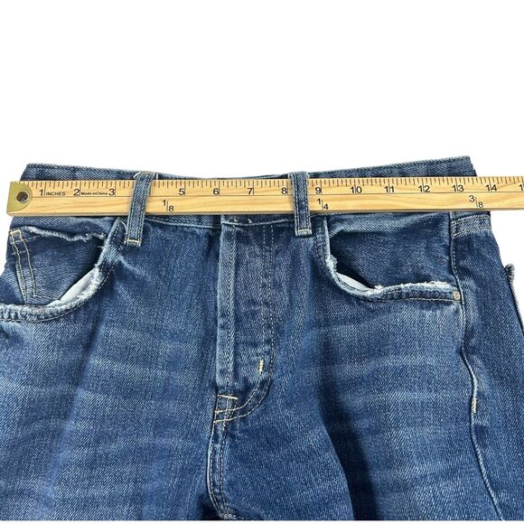 Zara Trafaluc Cropped Straight Leg Jeans Size 4 Denim Blue Pants Slit Distressed - Picture 9 of 13